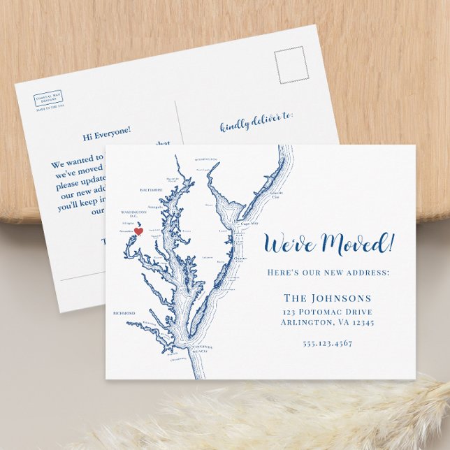 Nouvelle maison Alexandria VA Carte Moving (Alexandria VA military moving announcement change of address postcard from Coastal Map Designs)
