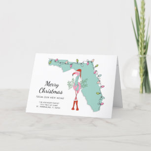 Nouvelle maison Floride Carte Flamant rose de Noël