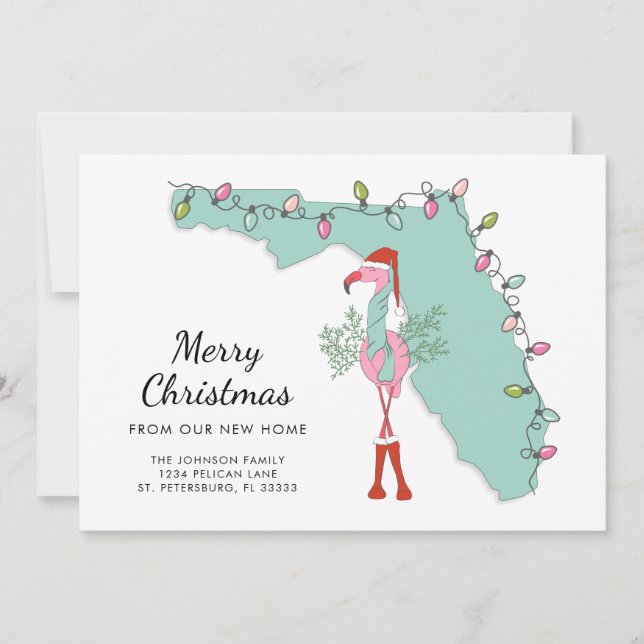 Nouvelle maison Floride Carte Flamant rose de Noël (Devant)
