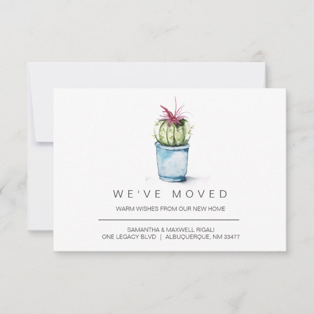 Nouvelle maison Moteur Faire-part aquarelle Cactus (Devant)