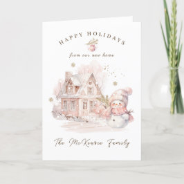 Nouvelle maison Pink Snowman Noël Carte de vacance