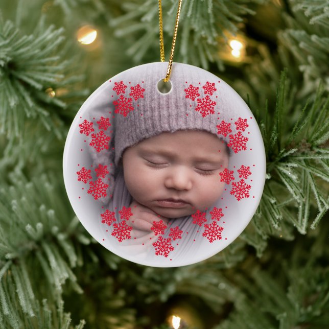 Nouvelle photo bébé rouge flocon de neige ornement (Arbre)