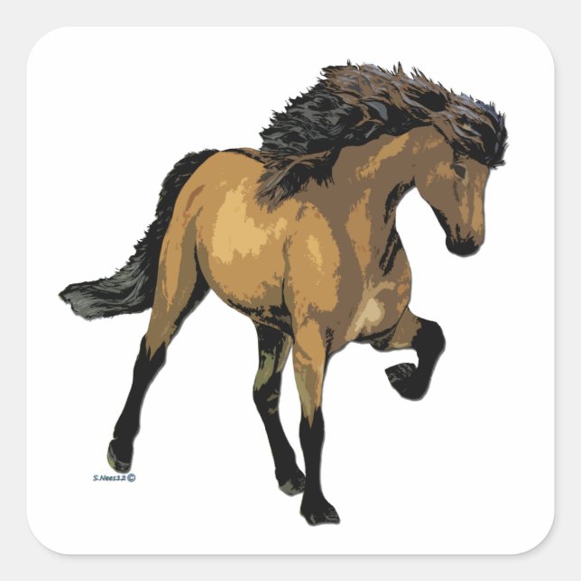 Nouvelle Vogue Buckskin Gaited Horse Quadratischer Aufkleber (Vorderseite)
