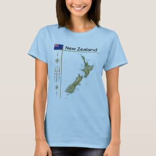 Nouvelle-Zélande Carte + Drapeau + T-Shirt Titre