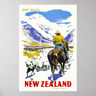 Nouvelle-Zélande Moutons Droving Poster vintage an