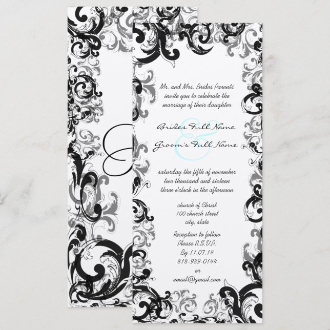 Nouvelles tailles 4.25x9.25 Faire-part de mariage  (Devant / Derrière)