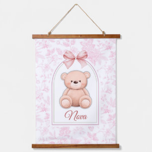 Nova Benutzerdefiniertes rosa Teddy-Bär-Kinderzi Wandteppich Mit Holzrahmen