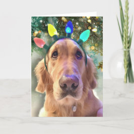 Nova Girl's Christmas Lights - Golden Retriever Do Feiertagskarte