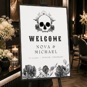 NOVA Gothic Floral Skull Til Death Wedding Willkom Poster