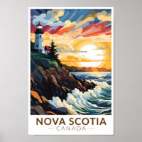 Nova Scotia Canada Lighthouse Travel Art Vintag
