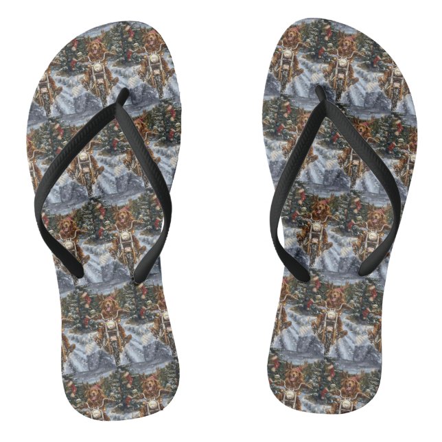 Nova Scotia Dog Riding Motorrad Weihnachten Flip Flops (Fußbett)