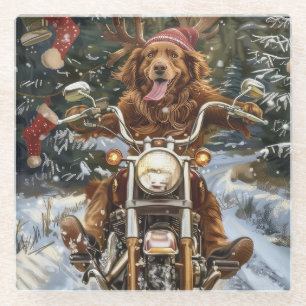 Nova Scotia Dog Riding Motorrad Weihnachten Glasuntersetzer