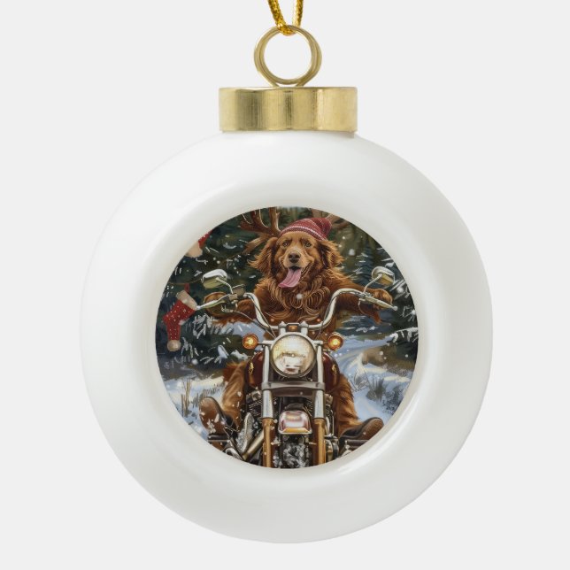 Nova Scotia Dog Riding Motorrad Weihnachten Keramik Kugel-Ornament (Vorderseite)