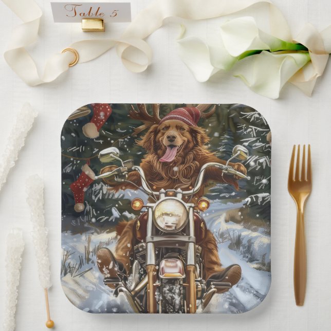 Nova Scotia Dog Riding Motorrad Weihnachten Pappteller (Hochzeit)