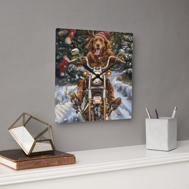 Nova Scotia Dog Riding Motorrad Weihnachten Quadratische Wanduhr (Büro)