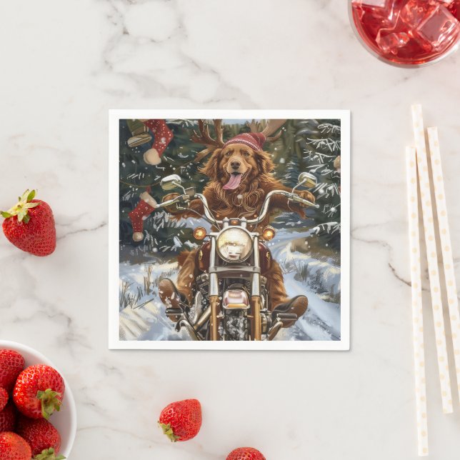 Nova Scotia Dog Riding Motorrad Weihnachten Serviette (Beispiel)