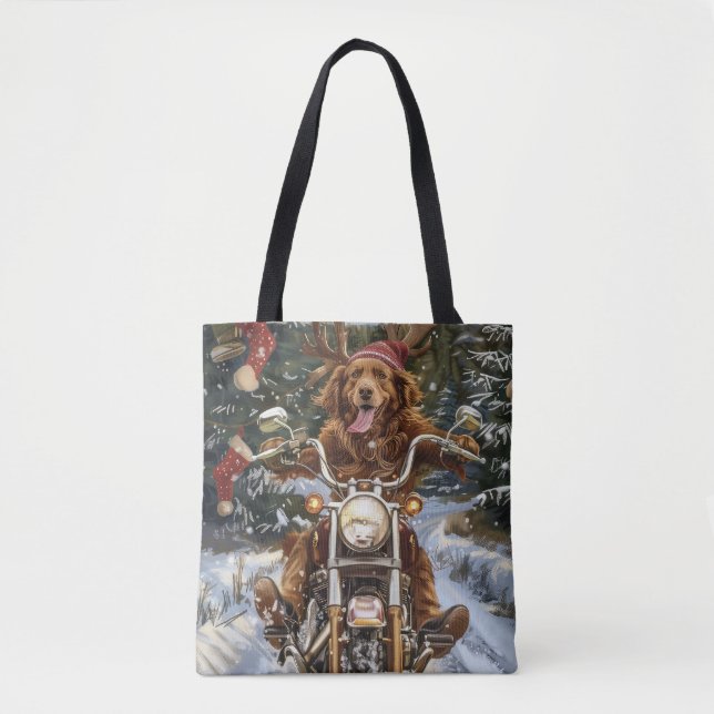 Nova Scotia Dog Riding Motorrad Weihnachten Tasche (Vorderseite)