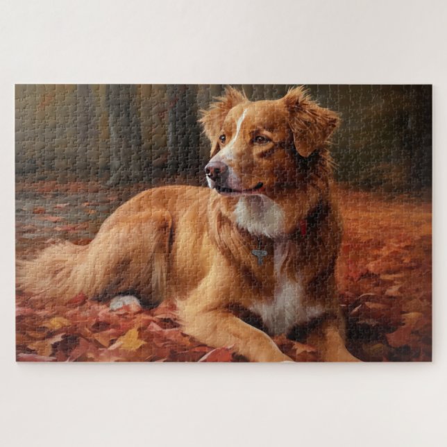 Nova Scotia Duck Terrier im Herbst Leaves Fall (Horizontal)