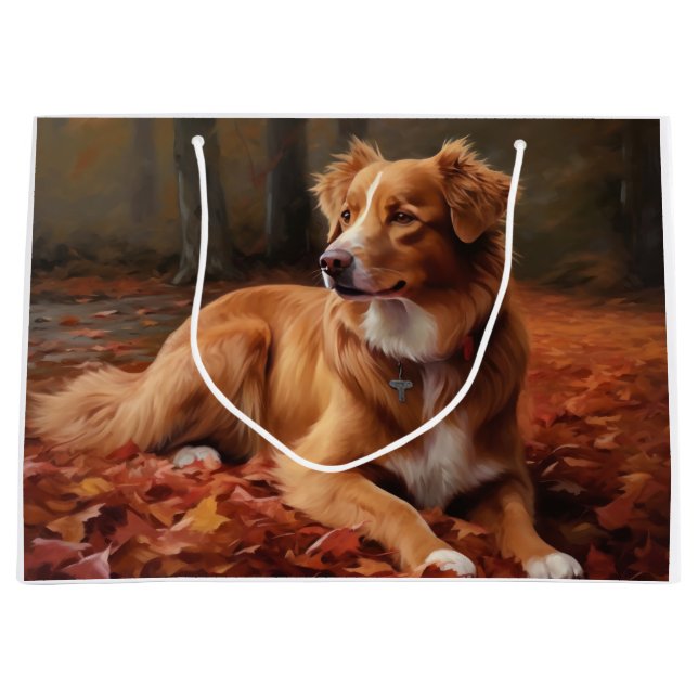 Nova Scotia Duck Terrier im Herbst Leaves Fall Große Geschenktüte (Vorderseite)