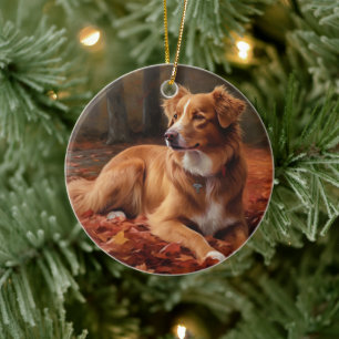 Nova Scotia Duck Terrier im Herbst Leaves Fall Keramik Ornament