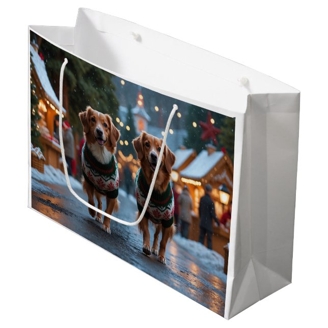 Nova Scotia Duck Toller Christmas Snow Holiday Große Geschenktüte (Vorderseite Schrägansicht)