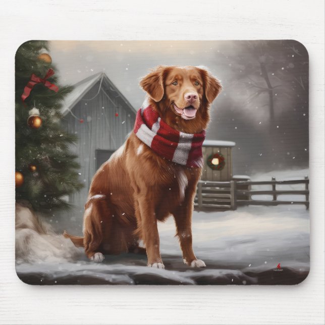 Nova Scotia Duck Toller Dog Schnee Weihnachten Mousepad (Vorne)