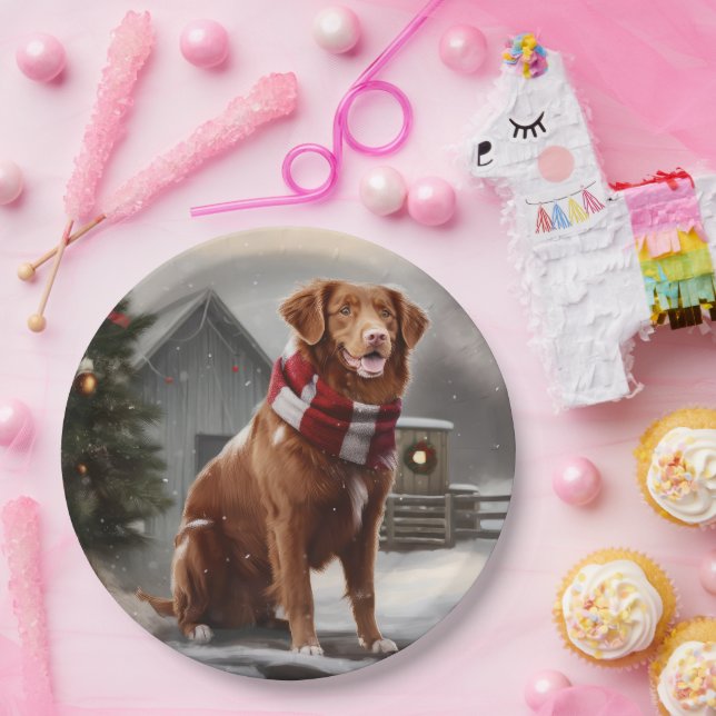 Nova Scotia Duck Toller Dog Schnee Weihnachten Pappteller (Party)