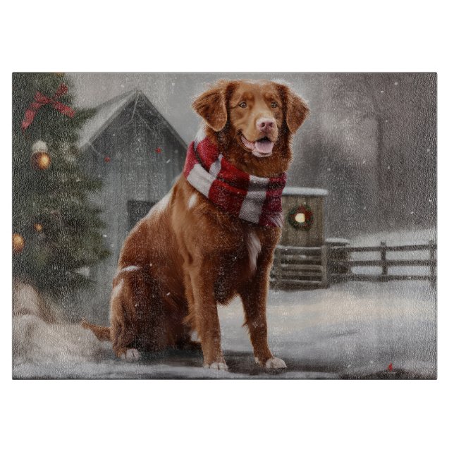 Nova Scotia Duck Toller Dog Schnee Weihnachten Schneidebrett (Vorderseite)