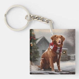 Nova Scotia Duck Toller Hund im Schnee Weihnachten Schlüsselanhänger
