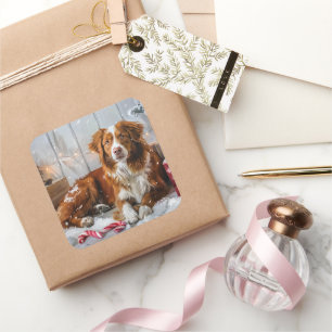Nova Scotia Duck Toller Hund Weihnachtsfestlich Quadratischer Aufkleber