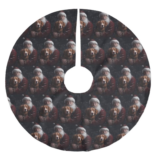 Nova Scotia Duck Toller mit dem Weihnachtsmann fei Polyester Weihnachtsbaumdecke (Vorderseite)