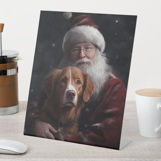 Nova Scotia Duck Toller mit dem Weihnachtsmann fei Sockelschild (In Situ)