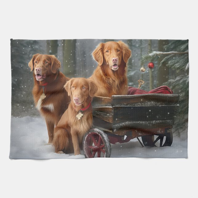 Nova Scotia Duck Toller Retriever Snowy Sleigh Geschirrtuch (Horizontal)