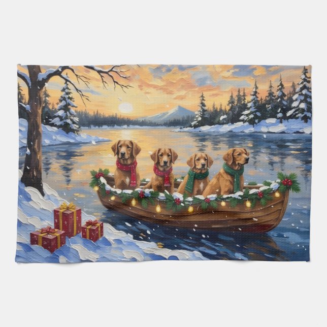 Nova Scotia Duck Tolling Retriever Christmas Boat  Geschirrtuch (Horizontal)