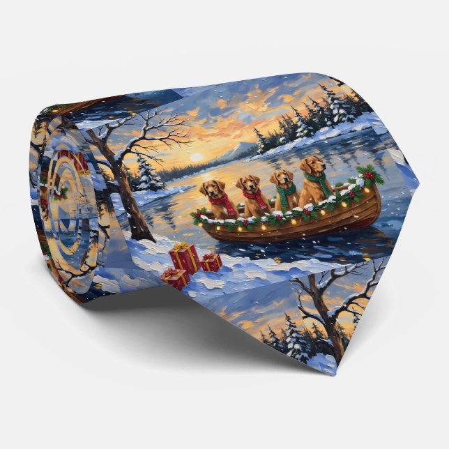 Nova Scotia Duck Tolling Retriever Christmas Boat  Krawatte (Gerollt)
