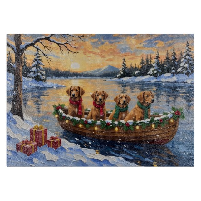 Nova Scotia Duck Tolling Retriever Christmas Boat  Schneidebrett (Vorderseite)