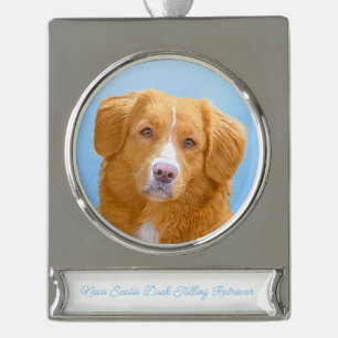 Nova Scotia Duck Tolling Retriever Dog Painting Go Banner-Ornament Silber