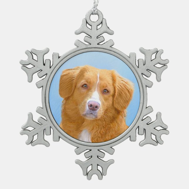 Nova Scotia Duck Tolling Retriever Dog Painting Schneeflocken Zinn-Ornament (Vorderseite)