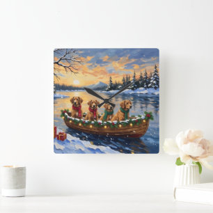 Nova Scotia Duck Tolling Retriever Weihnachtsboot  Quadratische Wanduhr