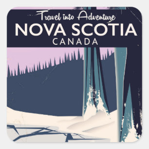 Nova Scotia, Kanada Urlaubsreiseplakat. Quadratischer Aufkleber