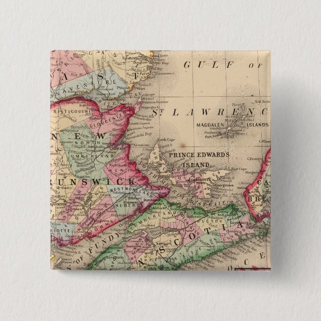 Nova Scotia, New Brunswick, Karte von Mitchell Button (Vorderseite)