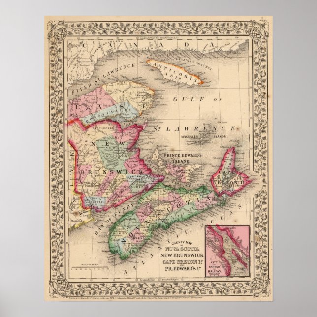 Nova Scotia, New Brunswick, Map by Mitchell Poster (Vorne)