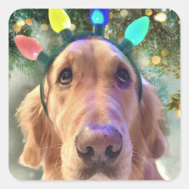 Nova the Golden Retriever - Weihnachtsaufkleber Quadratischer Aufkleber