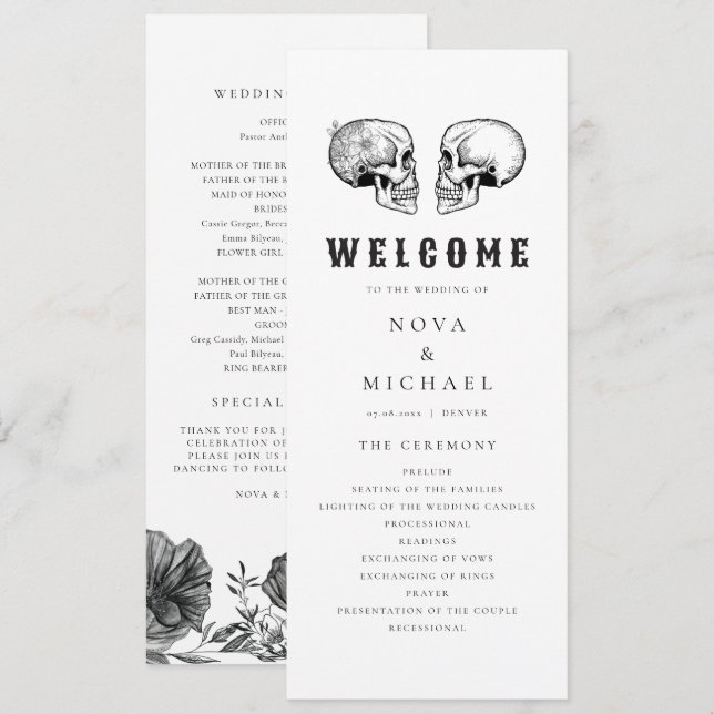 NOVA Til Death Gothic Skull Wedding Program Card Einladung (Vorne/Hinten)