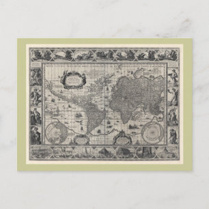 Nova totius terrarum, 1606 Antike Weltkarte Postkarte