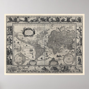 Nova totius terrarum, 1606 Antique World Map Poster