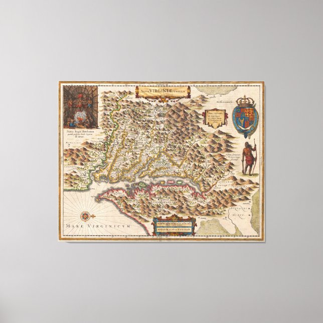 Nova Virginiae Tabula 1630 Henricus Hondius Karte Leinwanddruck (Vorderseite)