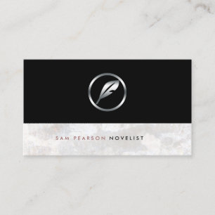 Novelist Bold Silver Quill Icon Elegant Visitenkarte