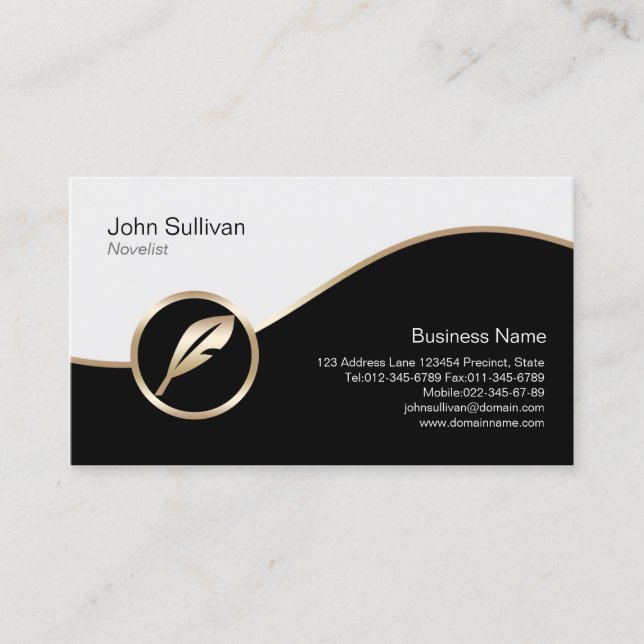 Novelist Business Card Gold Quill Symbol Visitenkarte (Vorderseite)