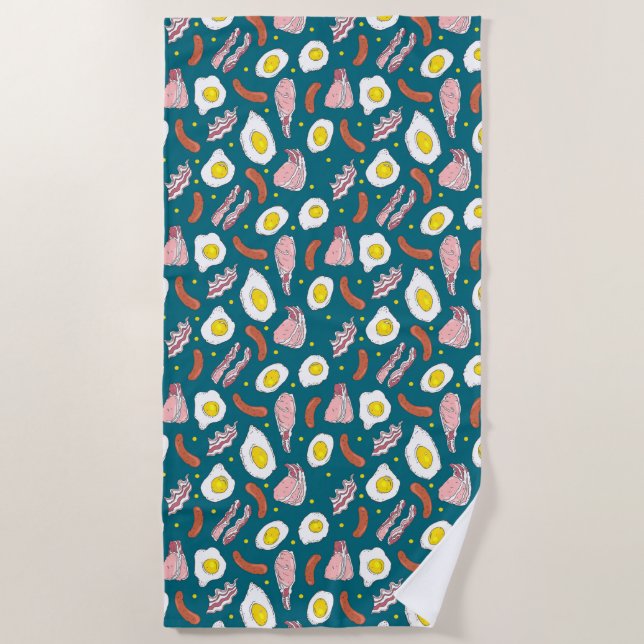 Novelty Eggs Bacon Sausage Fried Breakfast Koch Strandtuch (Vorderseite)